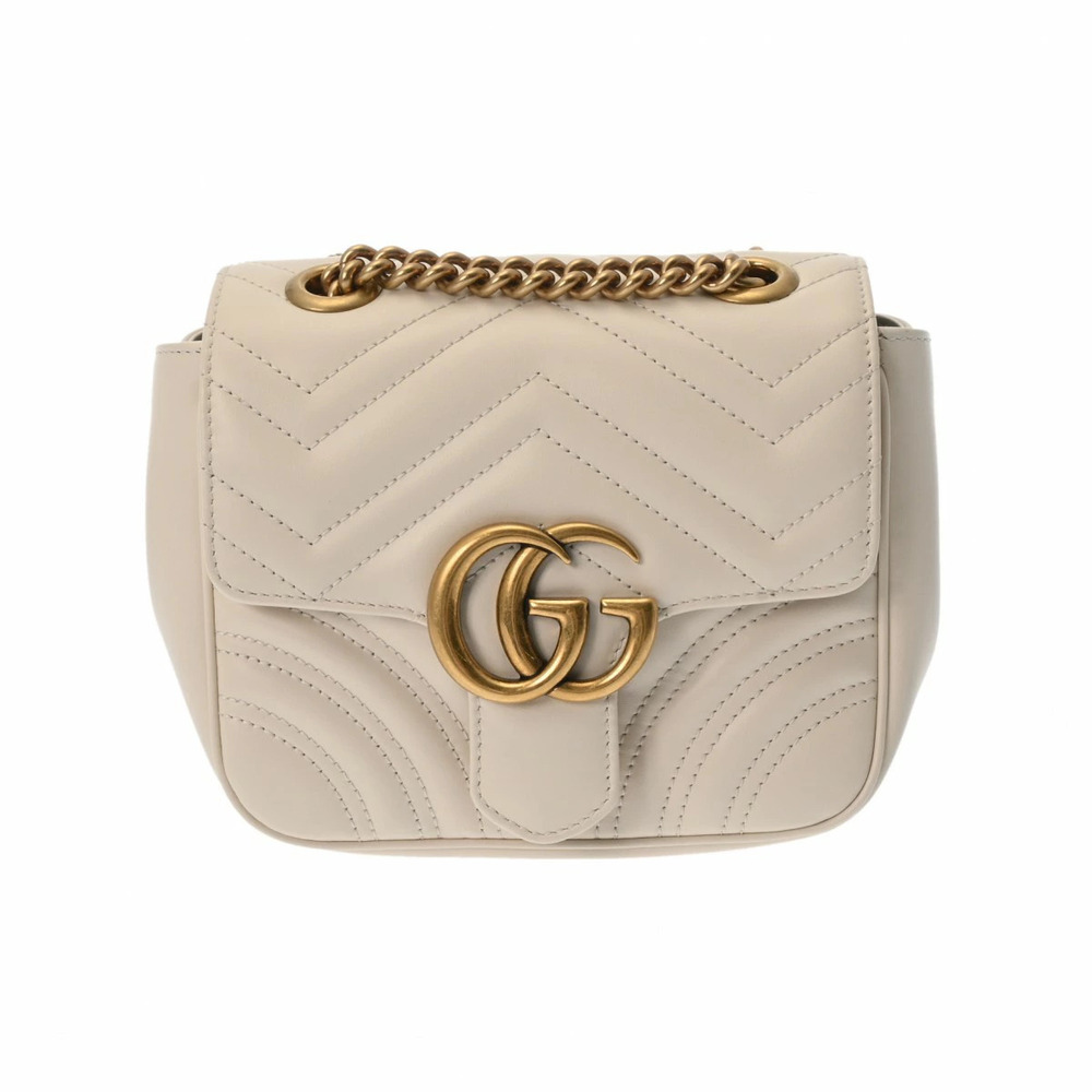 GUCCI GG Marmont Chain Bag White Leather Shoulder